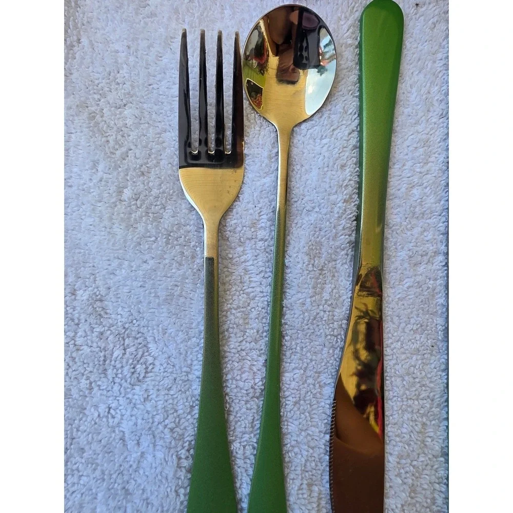 TOPBOOC Portable Travel Cutlery Set Stainless Steel Green 8 Piece Floral Case K3
